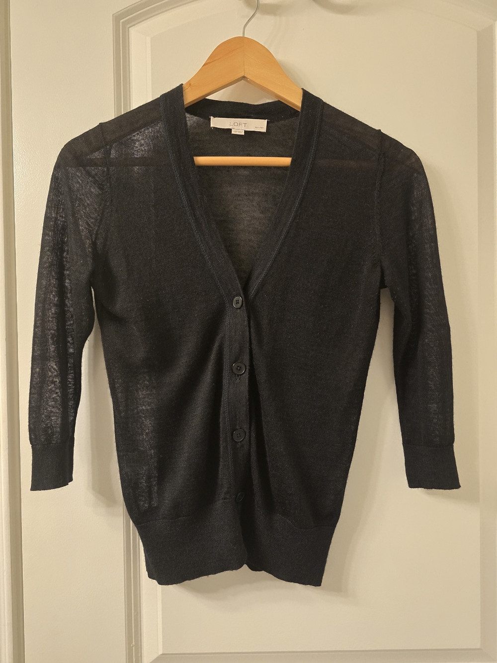 LOFT Sheer Black Button-Front Cardigan - XSP